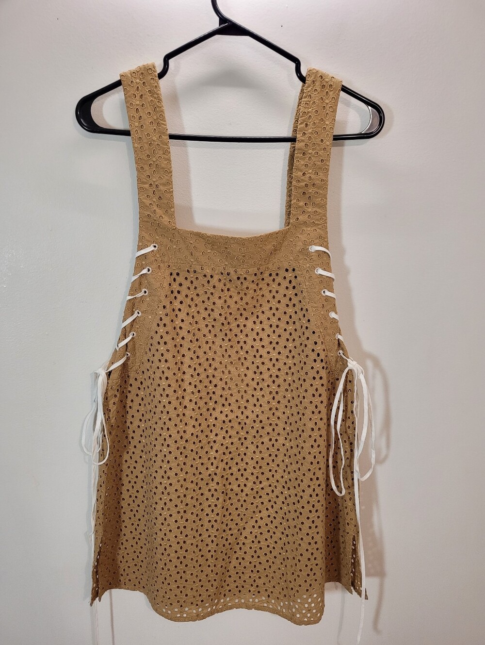 Marysia Resort Waikiki Tiedetailed Broderie Anglaise Cotton Tan Mini Dress - S